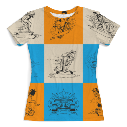 Заказать женскую футболку в Москве. Футболка с полной запечаткой (женская) скейтборд от THE_NISE  - готовые дизайны и нанесение принтов.