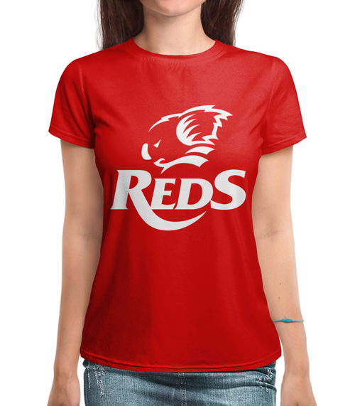 Заказать женскую футболку в Москве. Футболка с полной запечаткой (женская) Редс регби от rugby - готовые дизайны и нанесение принтов.