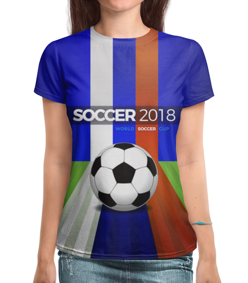 Заказать женскую футболку в Москве. Футболка с полной запечаткой (женская) World Cup 2018 (soccer ball) от balden - готовые дизайны и нанесение принтов.