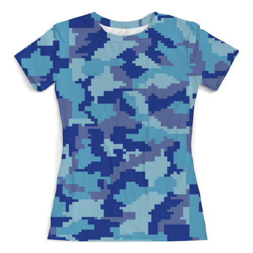 Заказать женскую футболку в Москве. Футболка с полной запечаткой (женская) Голубые пиксели от THE_NISE  - готовые дизайны и нанесение принтов.