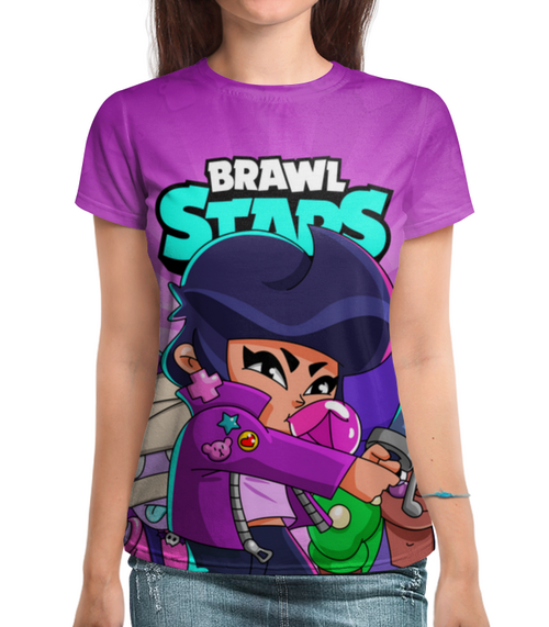 Заказать женскую футболку в Москве. Футболка с полной запечаткой (женская) BRAWL STARS BIBI от geekbox - готовые дизайны и нанесение принтов.