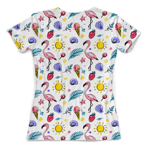 Заказать женскую футболку в Москве. Футболка с полной запечаткой (женская) Фламинго от BeliySlon - готовые дизайны и нанесение принтов.