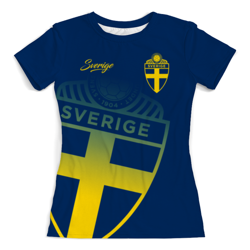 Заказать женскую футболку в Москве. Футболка с полной запечаткой (женская) Сборная Швеции от geekbox - готовые дизайны и нанесение принтов.