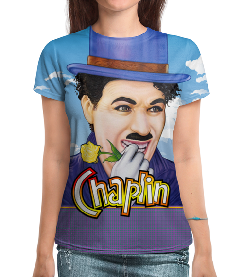 Заказать женскую футболку в Москве. Футболка с полной запечаткой (женская) Chaplin от balden - готовые дизайны и нанесение принтов.