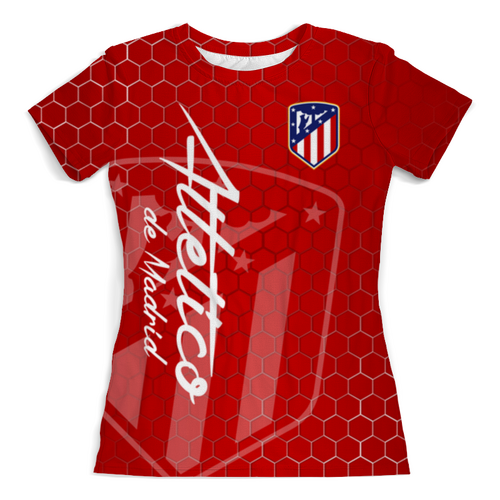 Заказать женскую футболку в Москве. Футболка с полной запечаткой (женская) Атлетико Мадрид от geekbox - готовые дизайны и нанесение принтов.