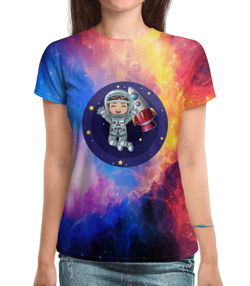 Заказать женскую футболку в Москве. Футболка с полной запечаткой (женская) Космонавт от THE_NISE  - готовые дизайны и нанесение принтов.