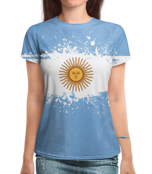 Заказать женскую футболку в Москве. Футболка с полной запечаткой (женская) Сборная Аргентины от geekbox - готовые дизайны и нанесение принтов.