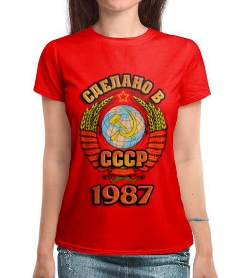 Заказать женскую футболку в Москве. Футболка с полной запечаткой (женская) Сделано в 1987 от weeert - готовые дизайны и нанесение принтов.