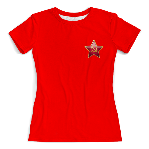 Заказать женскую футболку в Москве. Футболка с полной запечаткой (женская) Красная звезда с серпом и молотом от DEPALL - готовые дизайны и нанесение принтов.