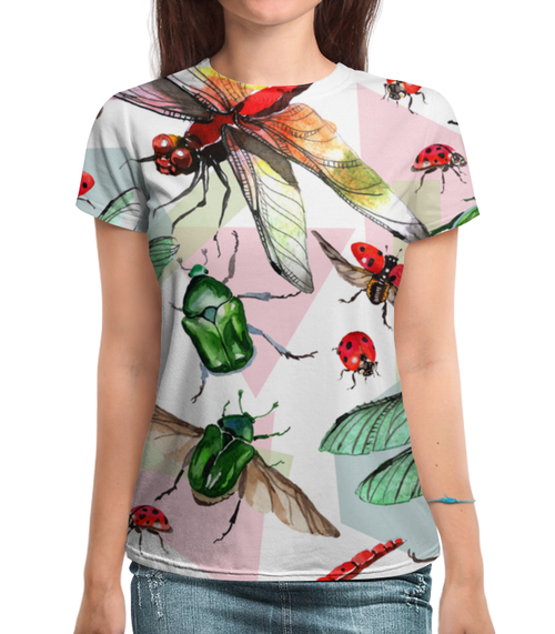 Заказать женскую футболку в Москве. Футболка с полной запечаткой (женская) насекомые от THE_NISE  - готовые дизайны и нанесение принтов.