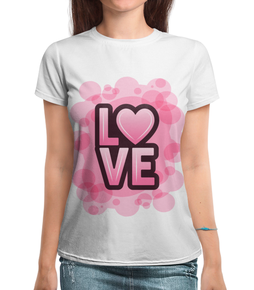 Заказать женскую футболку в Москве. Футболка с полной запечаткой (женская) Любовь от Antaya - готовые дизайны и нанесение принтов.