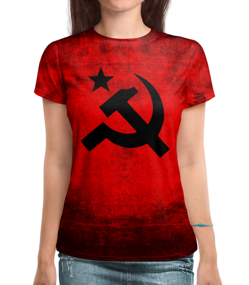 Заказать женскую футболку в Москве. Футболка с полной запечаткой (женская) Советский Союз от THE_NISE  - готовые дизайны и нанесение принтов.
