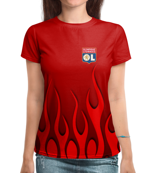 Заказать женскую футболку в Москве. Футболка с полной запечаткой (женская) Olympique Lyonnais от THE_NISE  - готовые дизайны и нанесение принтов.