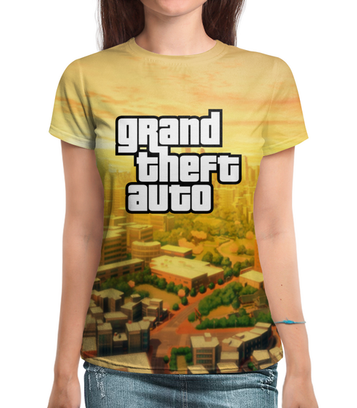 Заказать женскую футболку в Москве. Футболка с полной запечаткой (женская) Grand Theft Auto от THE_NISE  - готовые дизайны и нанесение принтов.