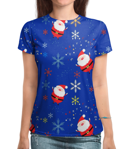 Заказать женскую футболку в Москве. Футболка с полной запечаткой (женская) Санта Клаус от THE_NISE  - готовые дизайны и нанесение принтов.
