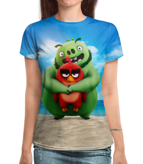 Заказать женскую футболку в Москве. Футболка с полной запечаткой (женская) Angry Birds от skynatural - готовые дизайны и нанесение принтов.