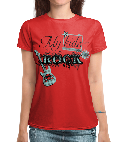 Заказать женскую футболку в Москве. Футболка с полной запечаткой (женская) My kids Rock (1) от T-shirt print  - готовые дизайны и нанесение принтов.