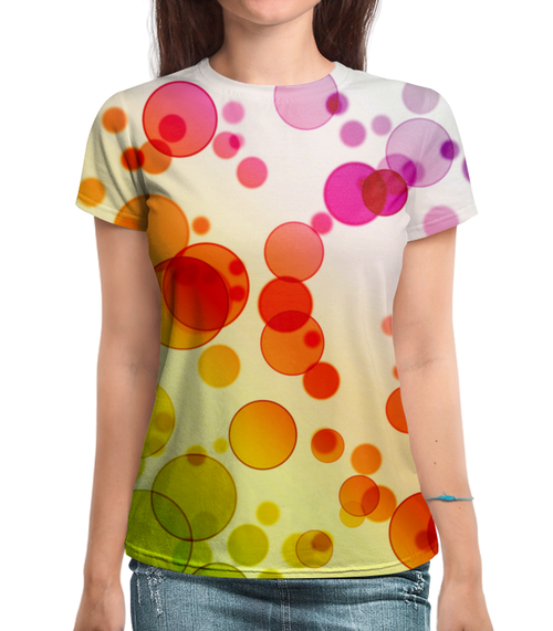 Заказать женскую футболку в Москве. Футболка с полной запечаткой (женская) Разноцветные круги от THE_NISE  - готовые дизайны и нанесение принтов.