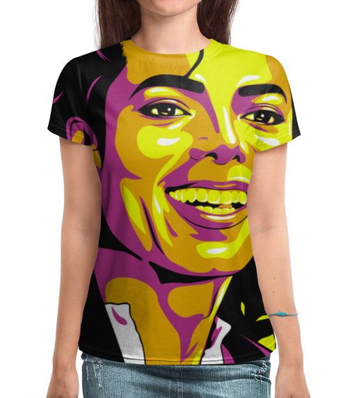 Заказать женскую футболку в Москве. Футболка с полной запечаткой (женская) Майкл Джексон от Виктор Гришин - готовые дизайны и нанесение принтов.