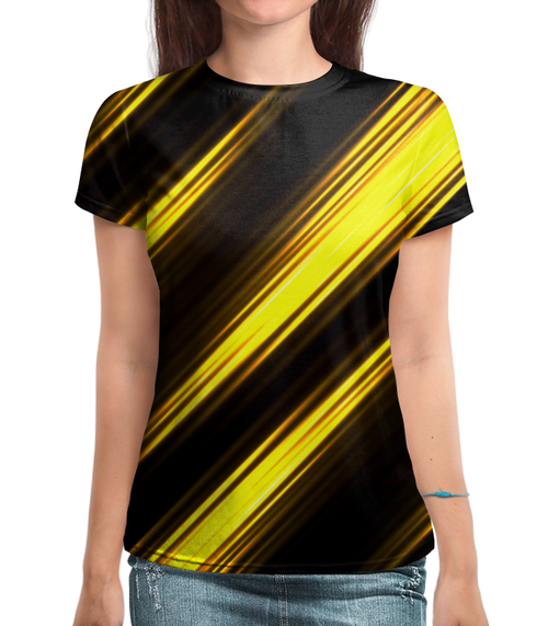 Заказать женскую футболку в Москве. Футболка с полной запечаткой (женская) Желтые полосы от THE_NISE  - готовые дизайны и нанесение принтов.