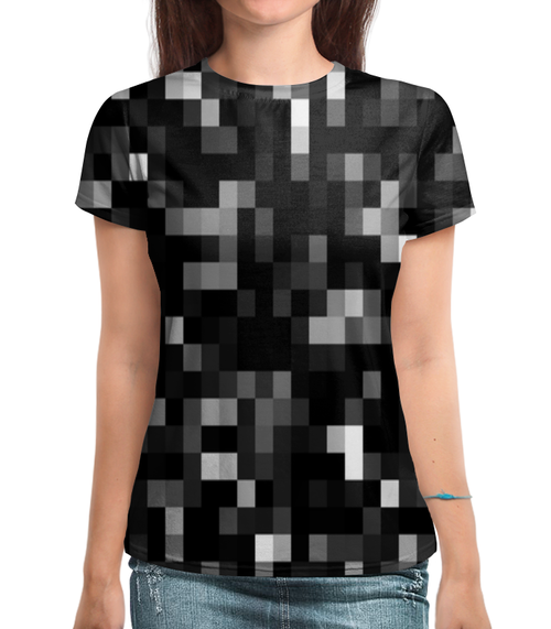 Заказать женскую футболку в Москве. Футболка с полной запечаткой (женская) Пиксельный камуфляж от THE_NISE  - готовые дизайны и нанесение принтов.