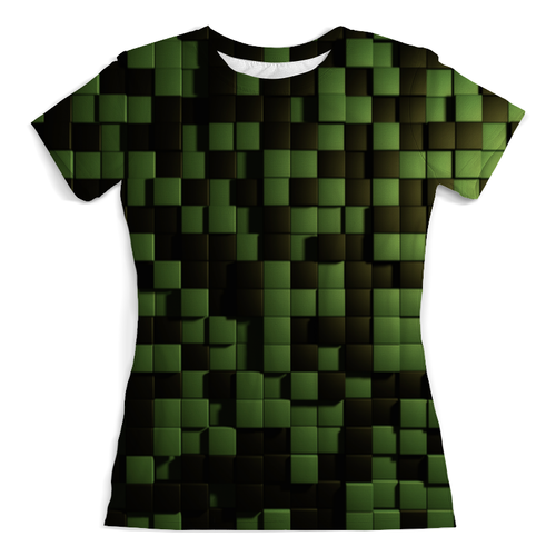 Заказать женскую футболку в Москве. Футболка с полной запечаткой (женская) Зеленые кубики от Fonzo - готовые дизайны и нанесение принтов.