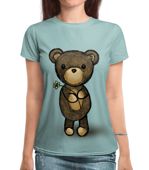 Заказать женскую футболку в Москве. Футболка с полной запечаткой (женская) Медвежонок от weeert - готовые дизайны и нанесение принтов.