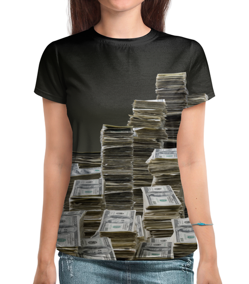 Заказать женскую футболку в Москве. Футболка с полной запечаткой (женская) Money от THE_NISE  - готовые дизайны и нанесение принтов.