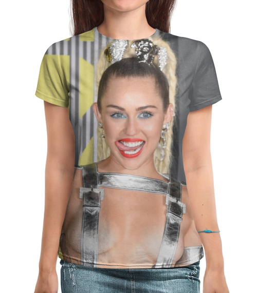 Заказать женскую футболку в Москве. Футболка с полной запечаткой (женская) Miley Cyrus от Vladec11 - готовые дизайны и нанесение принтов.