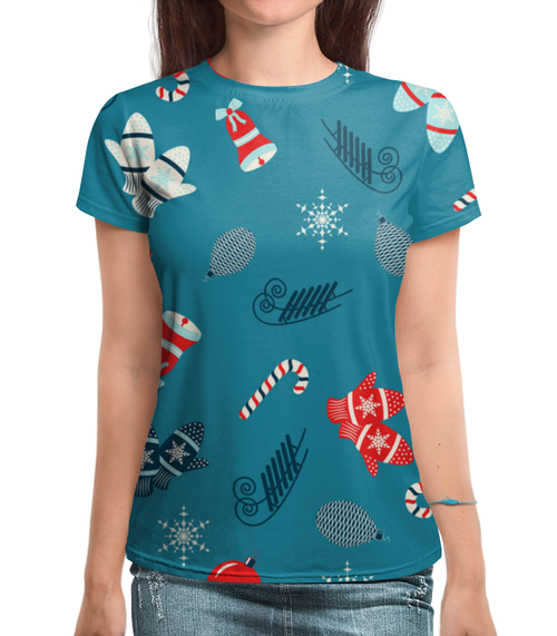 Заказать женскую футболку в Москве. Футболка с полной запечаткой (женская) Новогодние подарки от THE_NISE  - готовые дизайны и нанесение принтов.