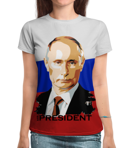 Заказать женскую футболку в Москве. Футболка с полной запечаткой (женская) Мистер президент  от weeert - готовые дизайны и нанесение принтов.