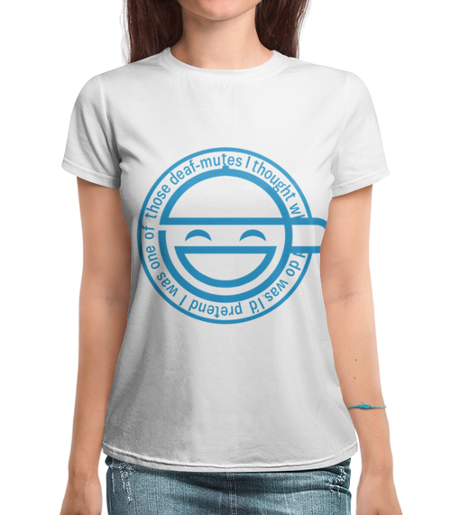 Заказать женскую футболку в Москве. Футболка с полной запечаткой (женская) Смеющийся человек от GeekFox  - готовые дизайны и нанесение принтов.
