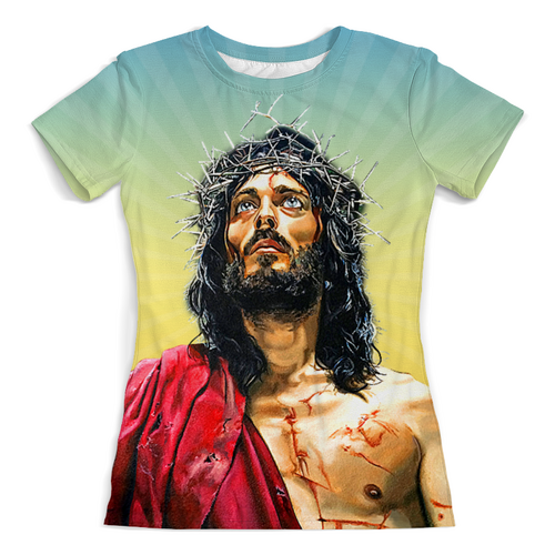 Заказать женскую футболку в Москве. Футболка с полной запечаткой (женская) Jesus Christ от balden - готовые дизайны и нанесение принтов.