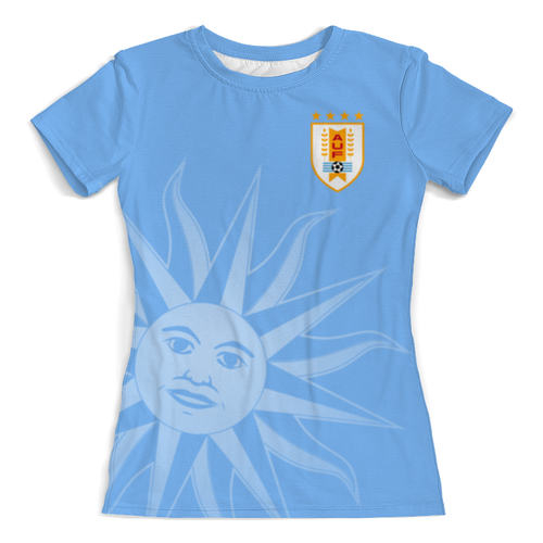 Заказать женскую футболку в Москве. Футболка с полной запечаткой (женская) Сборная Уругвая от geekbox - готовые дизайны и нанесение принтов.