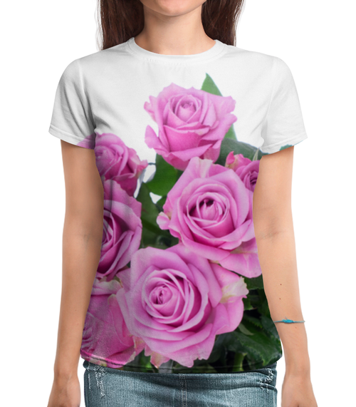 Заказать женскую футболку в Москве. Футболка с полной запечаткой (женская) Букет роз от THE_NISE  - готовые дизайны и нанесение принтов.