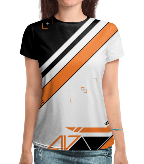 Заказать женскую футболку в Москве. Футболка с полной запечаткой (женская) Asimov от game-fan - готовые дизайны и нанесение принтов.