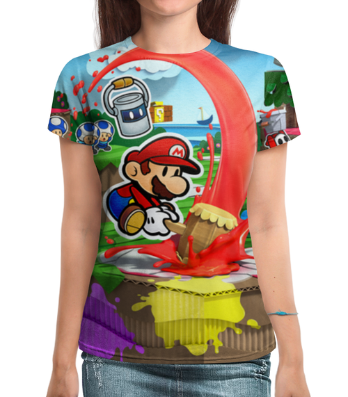 Заказать женскую футболку в Москве. Футболка с полной запечаткой (женская) Mario (марио) от weeert - готовые дизайны и нанесение принтов.