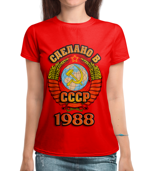 Заказать женскую футболку в Москве. Футболка с полной запечаткой (женская) Сделано в 1988 от weeert - готовые дизайны и нанесение принтов.