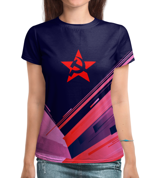 Заказать женскую футболку в Москве. Футболка с полной запечаткой (женская) Звезда СССР от THE_NISE  - готовые дизайны и нанесение принтов.