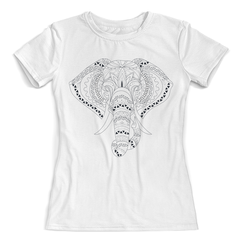 Заказать женскую футболку в Москве. Футболка с полной запечаткой (женская) Этнический слон от nadegda - готовые дизайны и нанесение принтов.