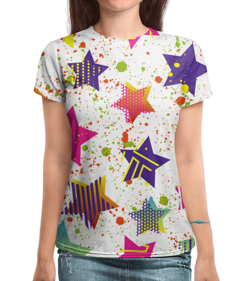 Заказать женскую футболку в Москве. Футболка с полной запечаткой (женская) Звезды от THE_NISE  - готовые дизайны и нанесение принтов.