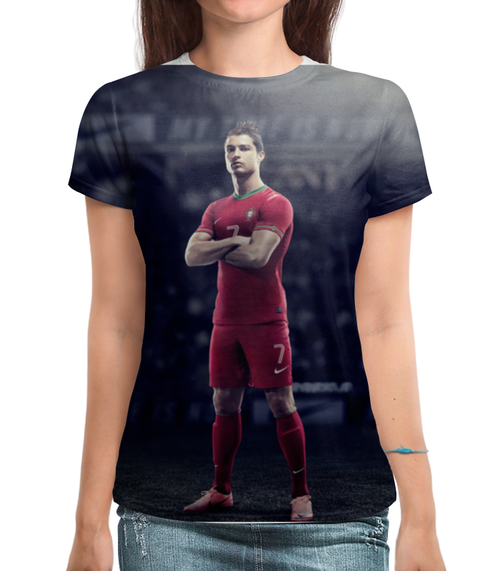 Заказать женскую футболку в Москве. Футболка с полной запечаткой (женская) Ronaldo от skynatural - готовые дизайны и нанесение принтов.