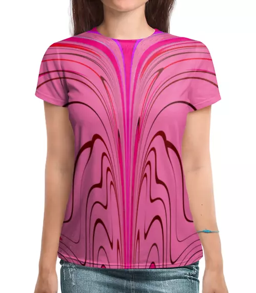 Заказать женскую футболку в Москве. Футболка с полной запечаткой (женская) Розовые волны от Alexey Evsyunin - готовые дизайны и нанесение принтов.