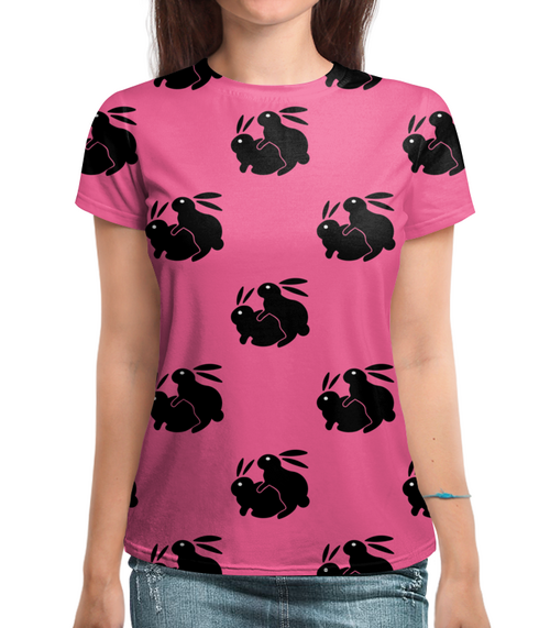 Заказать женскую футболку в Москве. Футболка с полной запечаткой (женская) кролики от solntse - готовые дизайны и нанесение принтов.