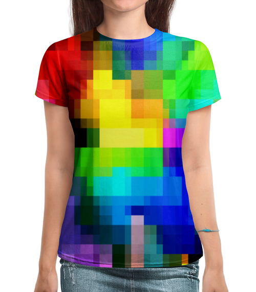 Заказать женскую футболку в Москве. Футболка с полной запечаткой (женская) Pixel от Fonzo - готовые дизайны и нанесение принтов.