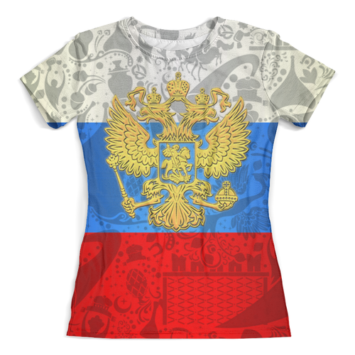 Заказать женскую футболку в Москве. Футболка с полной запечаткой (женская) RUSSIA Design от balden - готовые дизайны и нанесение принтов.
