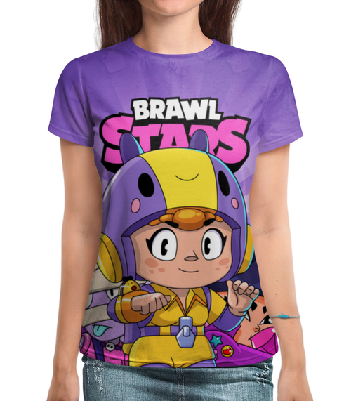Заказать женскую футболку в Москве. Футболка с полной запечаткой (женская) BRAWL STARS BEA от geekbox - готовые дизайны и нанесение принтов.