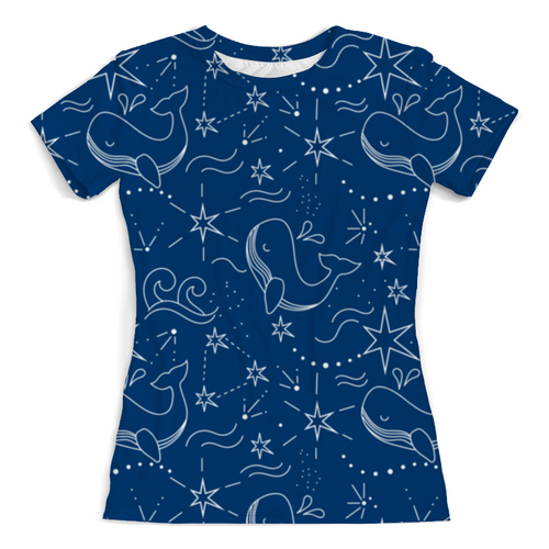 Заказать женскую футболку в Москве. Футболка с полной запечаткой (женская) Космические киты от axenova-n@yandex.ru - готовые дизайны и нанесение принтов.