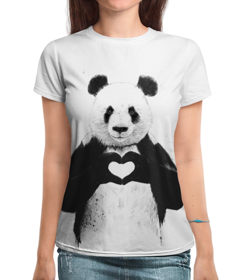 Заказать женскую футболку в Москве. Футболка с полной запечаткой (женская) Panda Love 3D от Vasilixa - готовые дизайны и нанесение принтов.