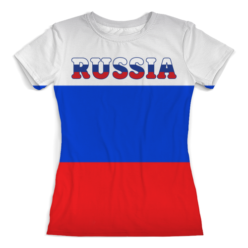 Заказать женскую футболку в Москве. Футболка с полной запечаткой (женская) Я люблю Россию от T-shirt print  - готовые дизайны и нанесение принтов.
